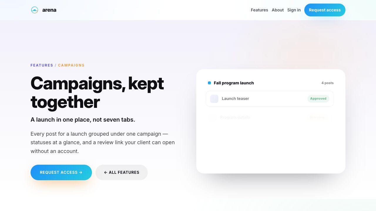 Arena public feature page: Work you can review